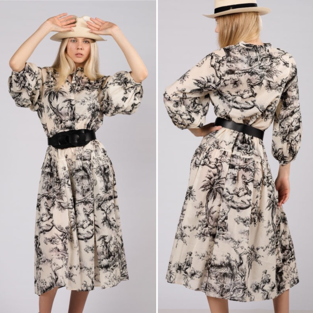 Psophia Printed Drawstring Waist Shirt Dress Medium